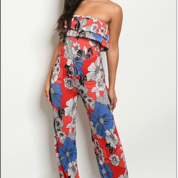 Floral Strapless Jumpsuit - Picture 1 of 3